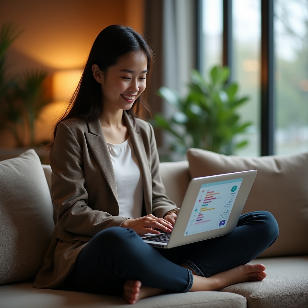 Person macht auf einem Laptop einen interaktiven Selbsttest zum eigenen Konsumverhalten